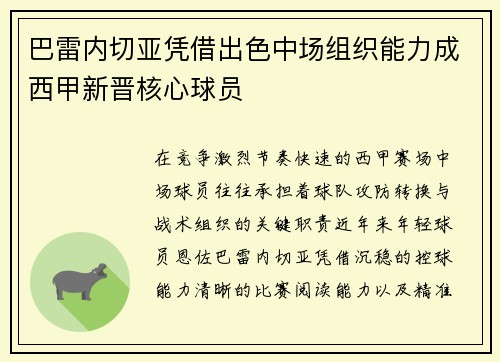 巴雷内切亚凭借出色中场组织能力成西甲新晋核心球员 巴雷内切亚凭借出色中场组织能力成西甲新晋核心球员